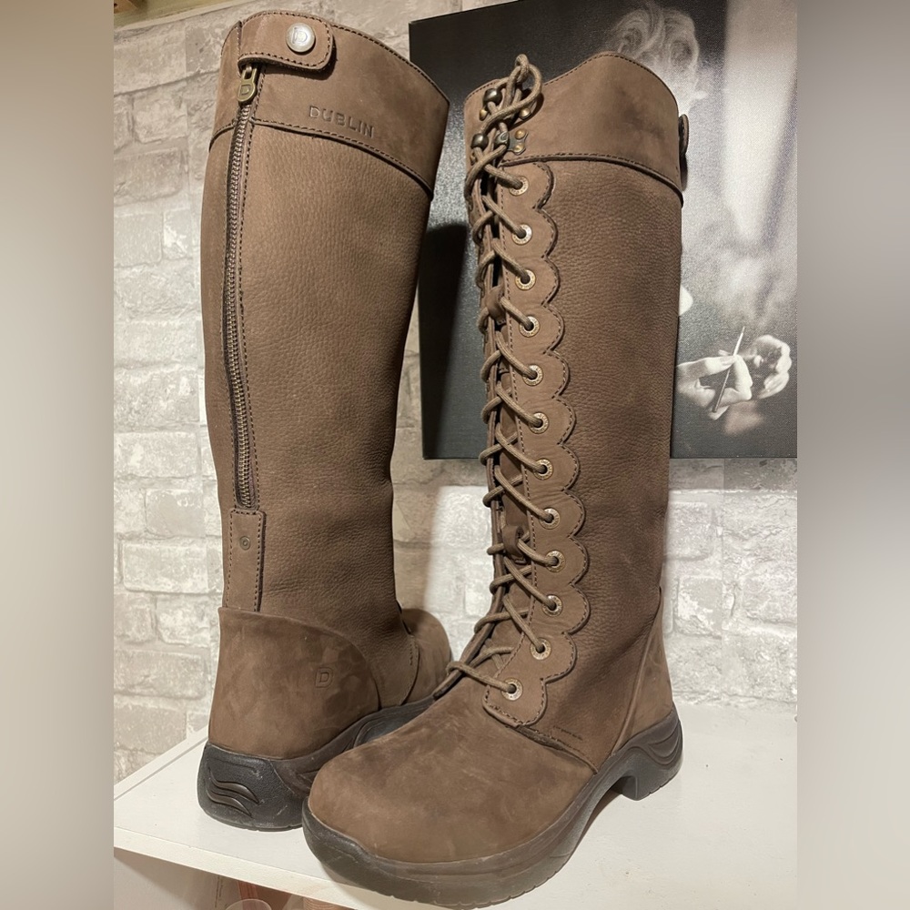 Check these boots !!  Dublin leather knee high boots.  Never worn. Water proof